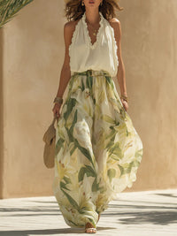 Fiorella - Chiffon Ruffled Top & Pants Set