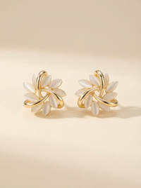 Round Opal Flower Earrings