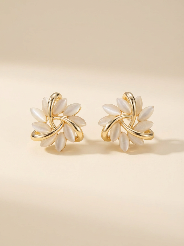 Round Opal Flower Earrings