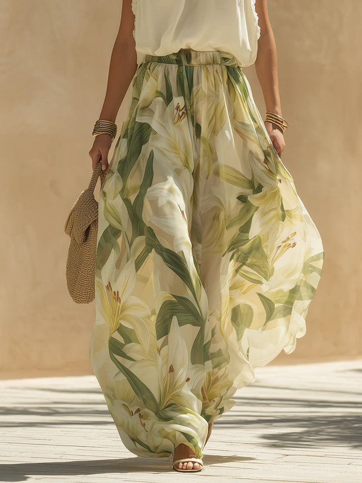Fiorella - Chiffon Ruffled Top & Pants Set