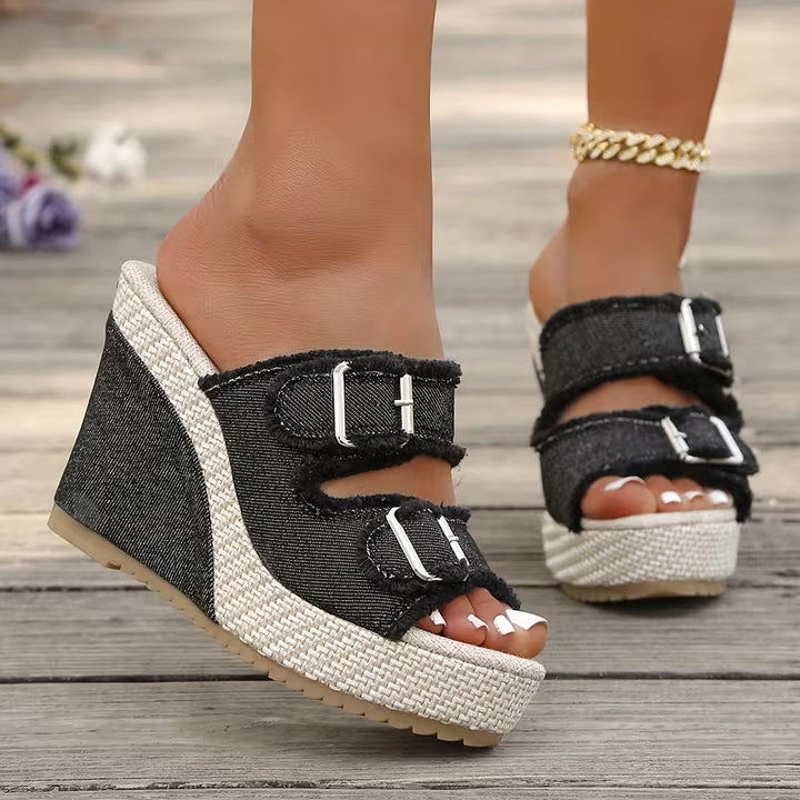 Aveline | Fray Edge Wedge Sandals