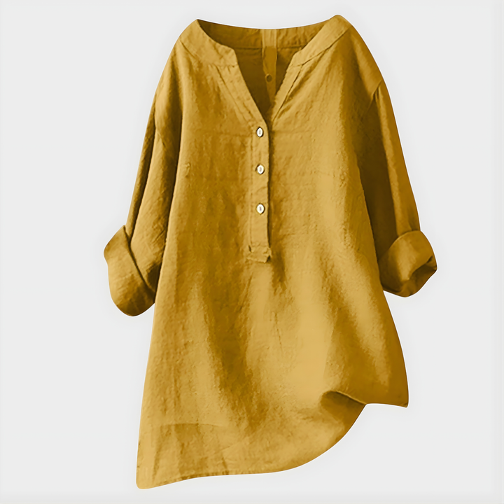 Veria™ Elegant Cotton-Linen V-Neck Blouse