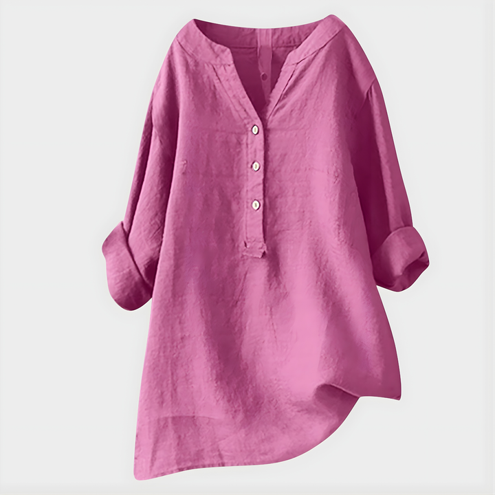 Veria™ Elegant Cotton-Linen V-Neck Blouse