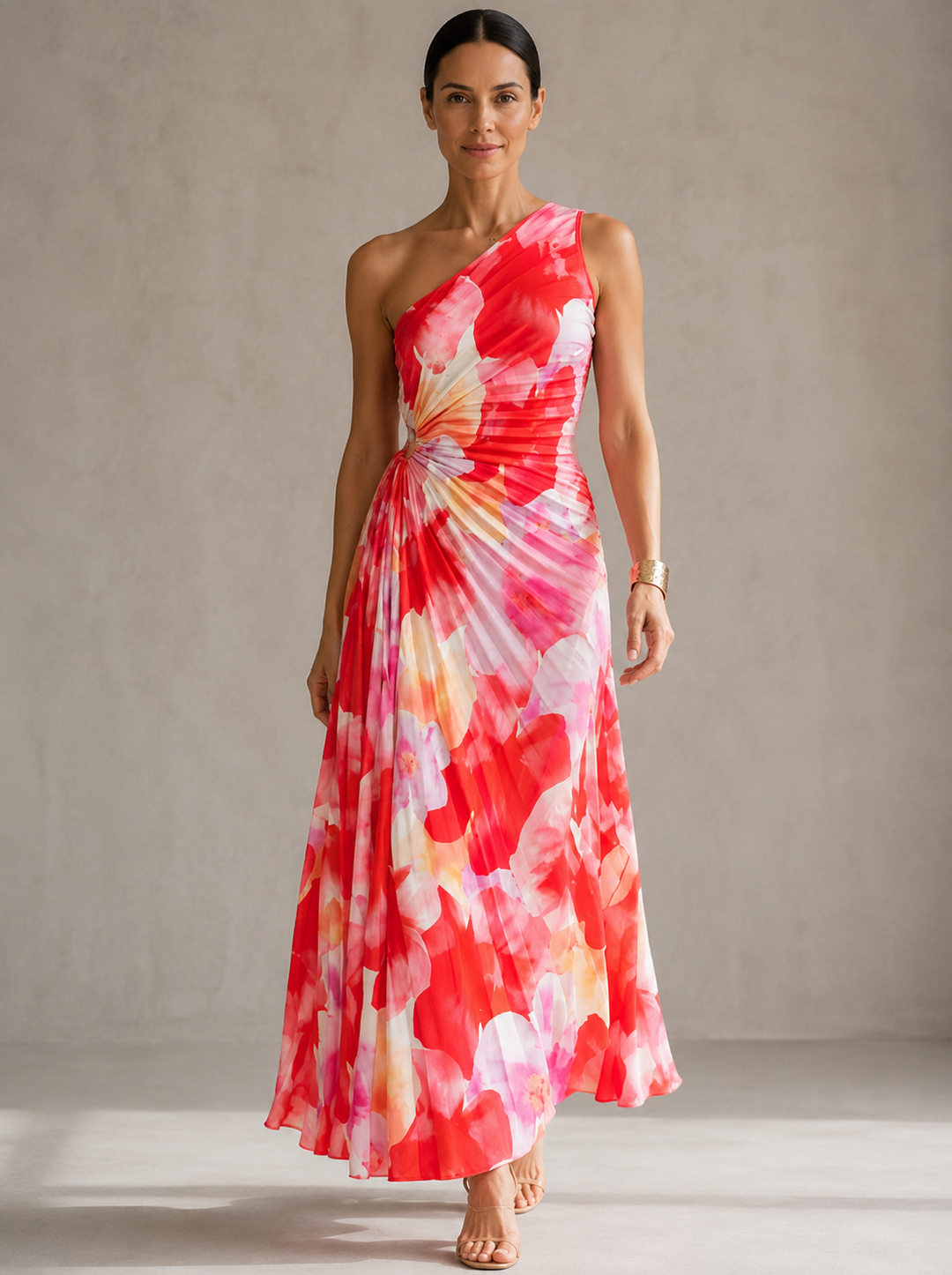 Odette - Pleated One-Shoulder Dress