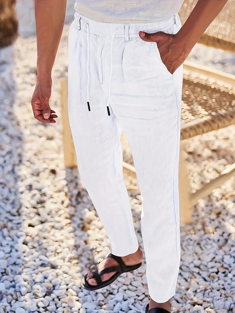 Rovello | WIDE LINEN PANTS WITH DRAWSTRING