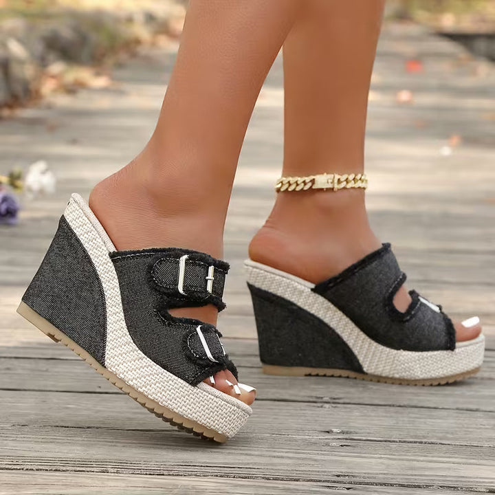 Aveline | Fray Edge Wedge Sandals