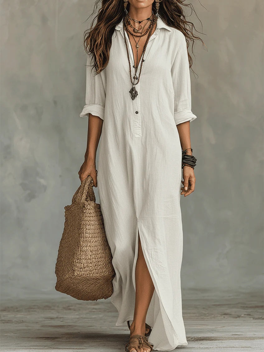 Samira | Loose Black Maxi Dress with Buttons