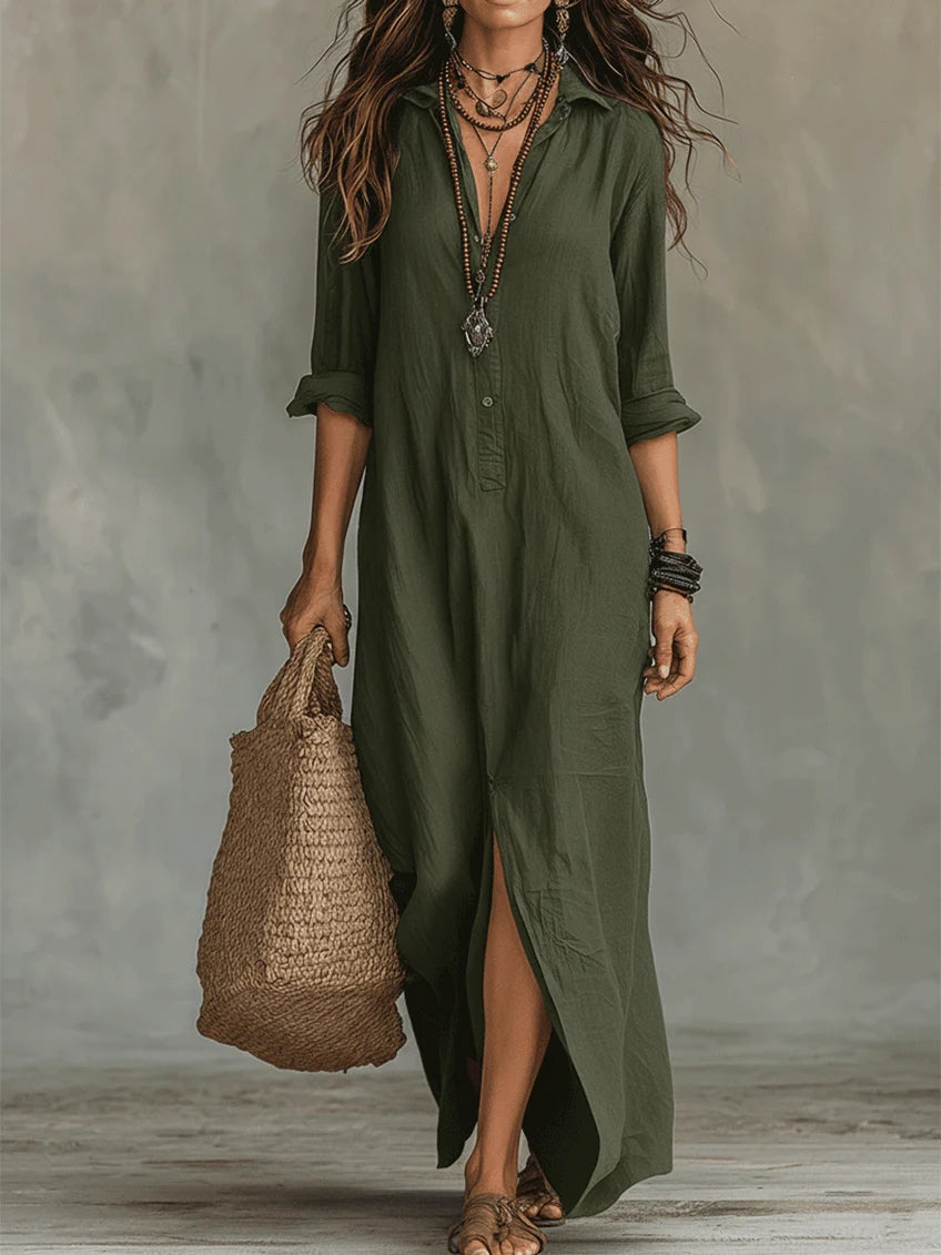 Samira | Loose Black Maxi Dress with Buttons