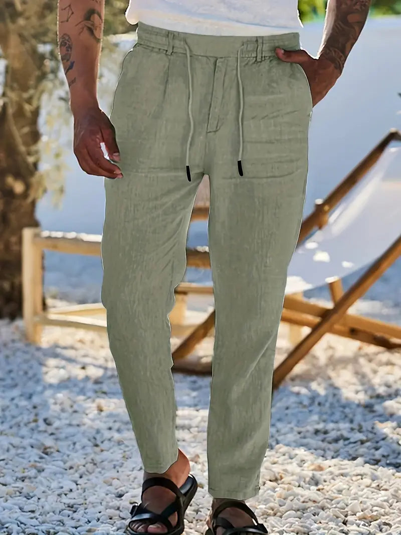 Rovello | WIDE LINEN PANTS WITH DRAWSTRING