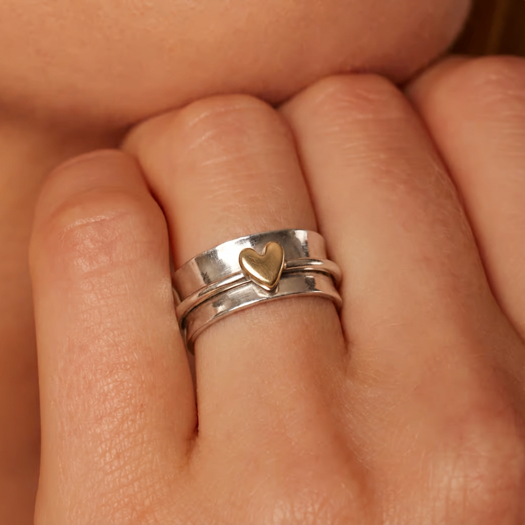 Gold Plated Heart Ring in Silver