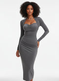 Grey Draped Bodycon Midi Dress