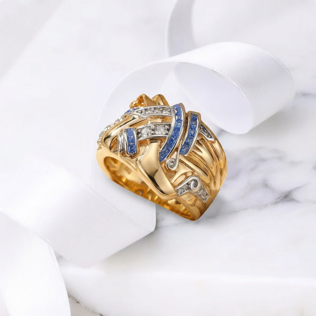 Selene | Luxe Middle Eastern KC Wide Flower Ring with Blue Zirconia Inlay