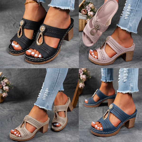 Clarisse Orthopedic Sandals with Rhinestone Heel