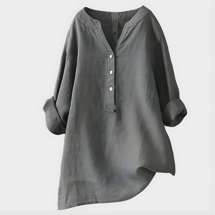Veria™ Elegant Cotton-Linen V-Neck Blouse