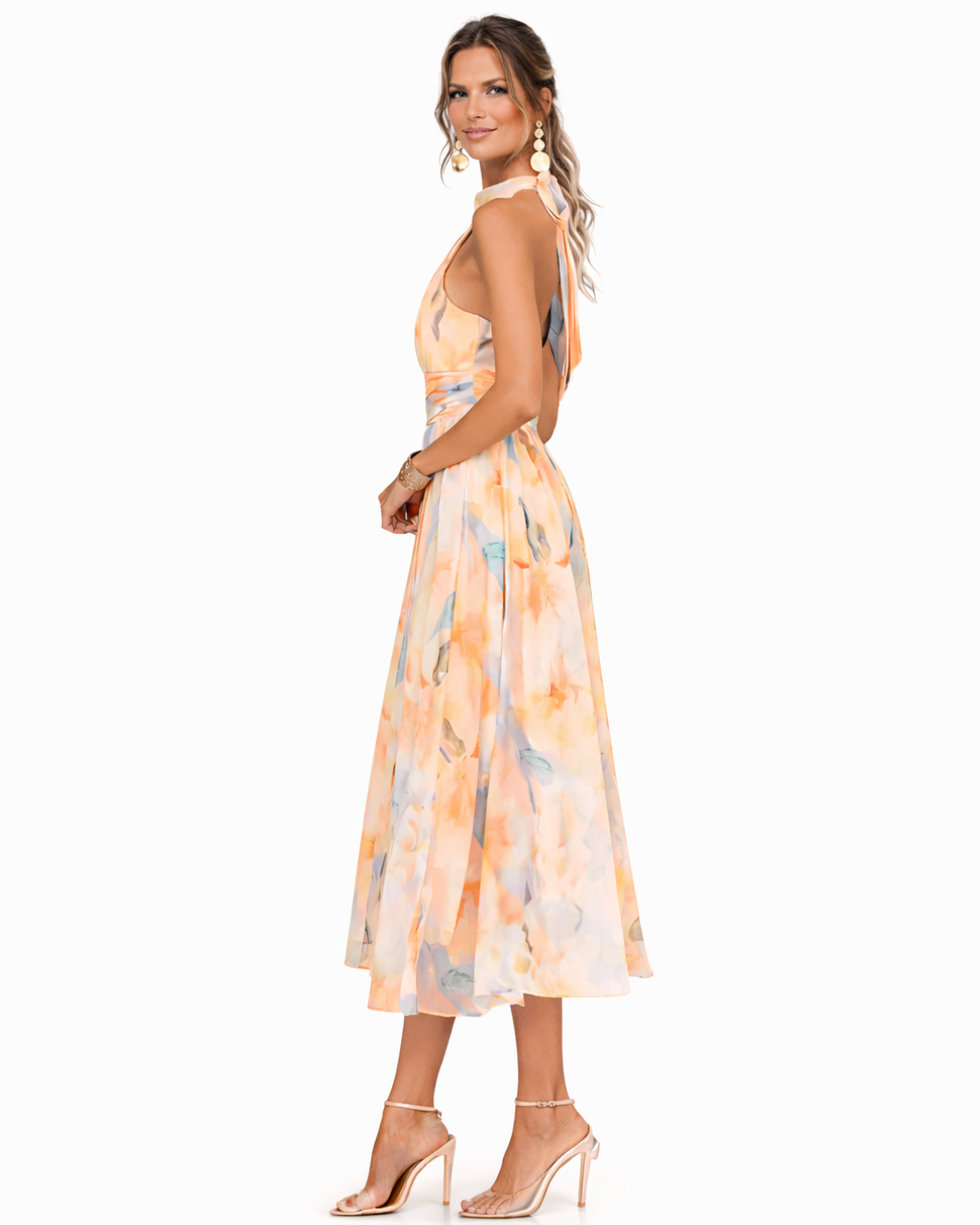 Zaria - Watercolor Print Halter Maxi Dress