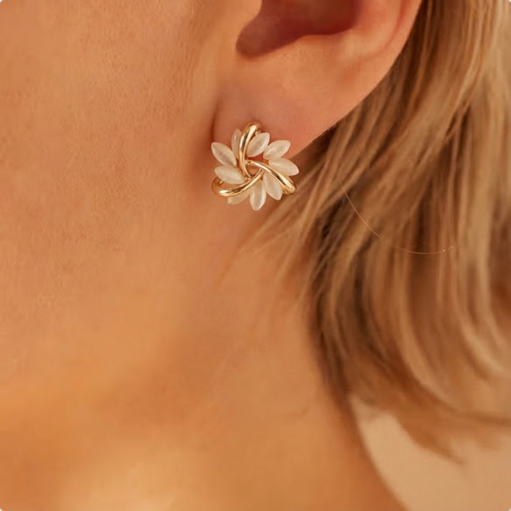 Round Opal Flower Earrings