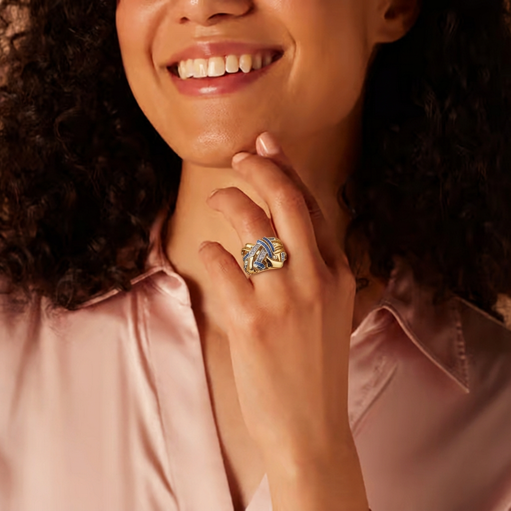 Selene | Luxe Middle Eastern KC Wide Flower Ring with Blue Zirconia Inlay