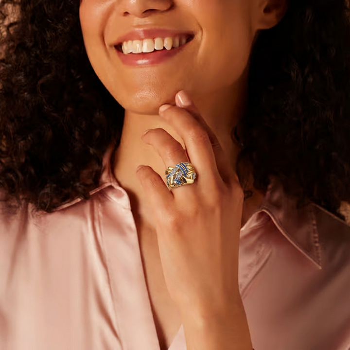 Selene | Luxe Middle Eastern KC Wide Flower Ring with Blue Zirconia Inlay