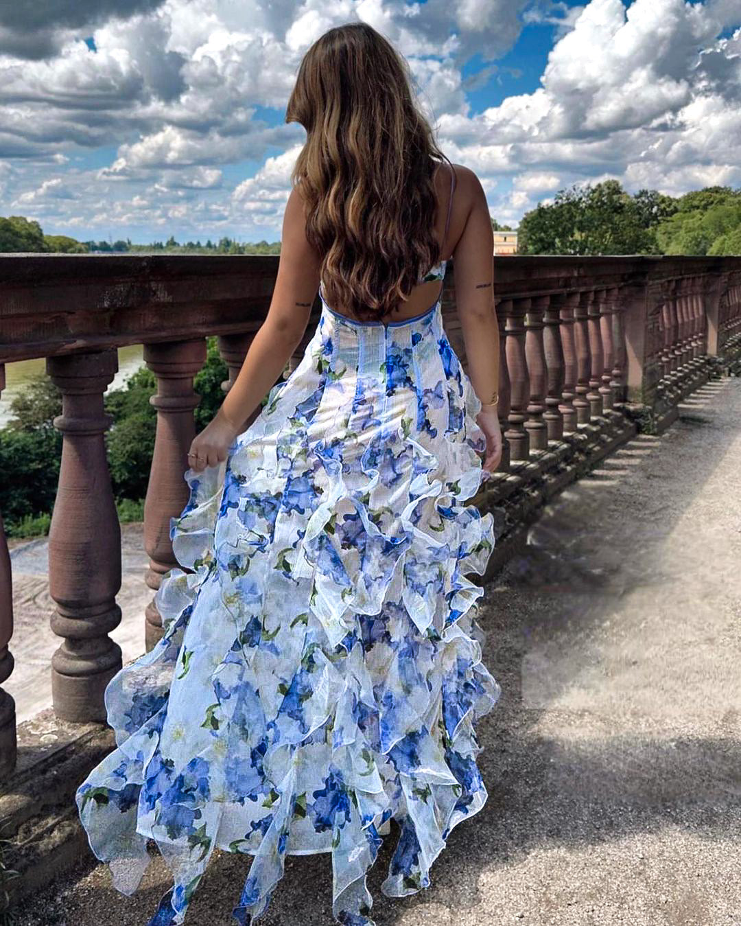 Elodie - Floral Midi Dress with Ruffles
