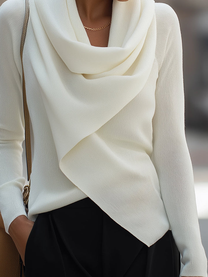 Draped Cowl Neck Long-Sleeve Top