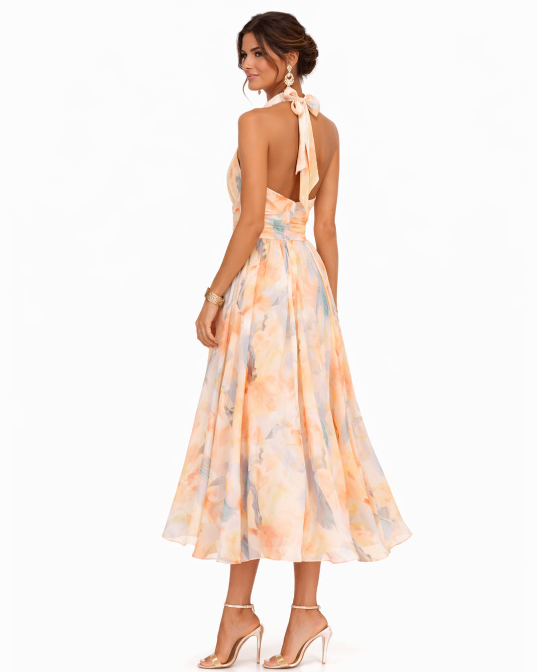 Zaria - Watercolor Print Halter Maxi Dress