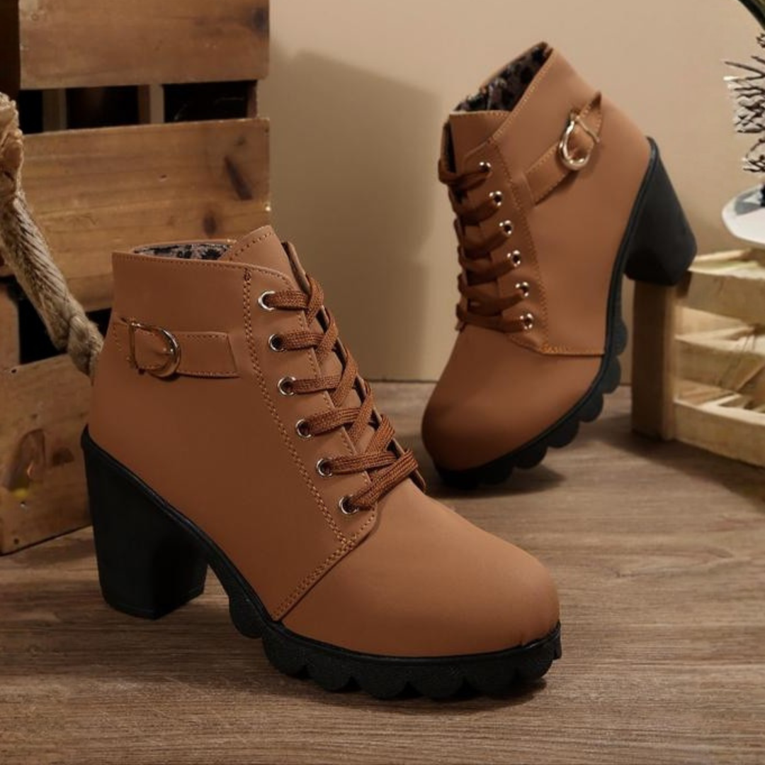 SELENA™ Lace-Up Buckle Ankle Boots