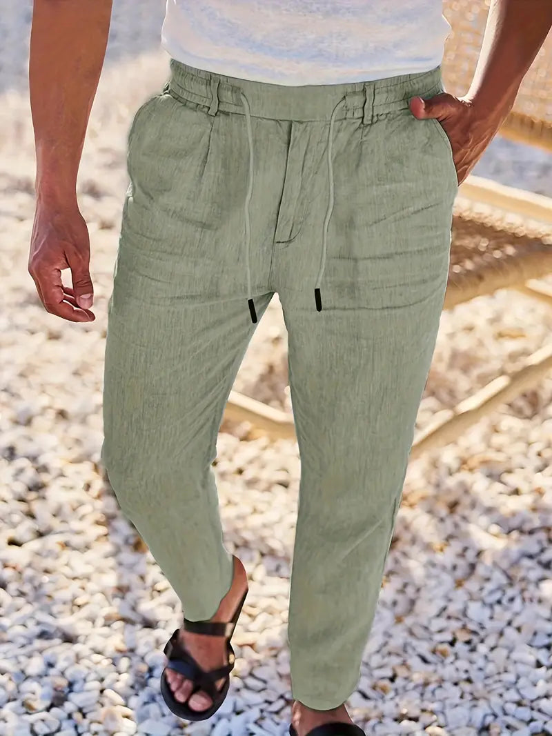 Rovello | WIDE LINEN PANTS WITH DRAWSTRING