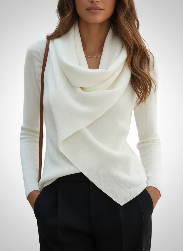 Draped Cowl Neck Long-Sleeve Top