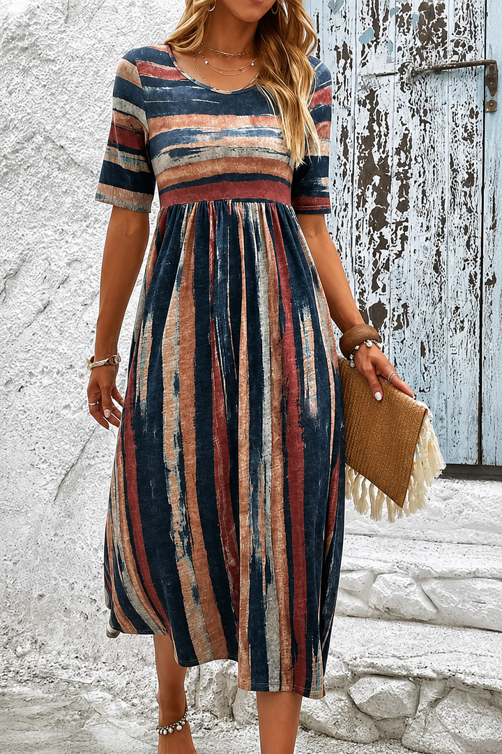 Marena - Striped Tummy-Flattering Midi Dress