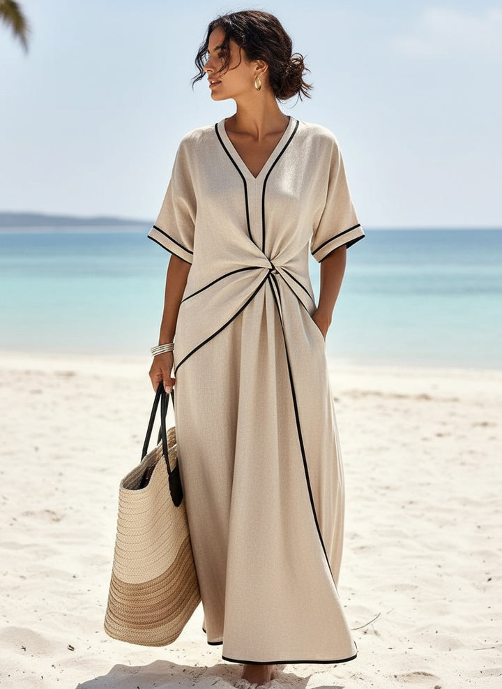 Linen Dress with Draped Detail