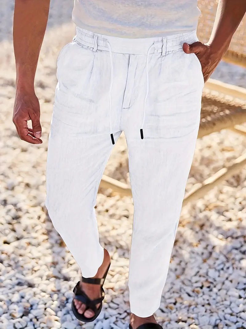 Rovello | WIDE LINEN PANTS WITH DRAWSTRING
