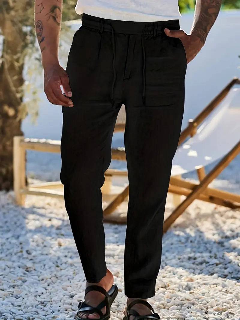 Rovello | WIDE LINEN PANTS WITH DRAWSTRING