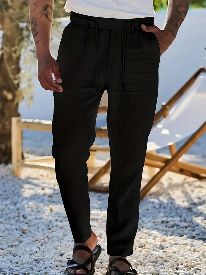 Rovello | WIDE LINEN PANTS WITH DRAWSTRING