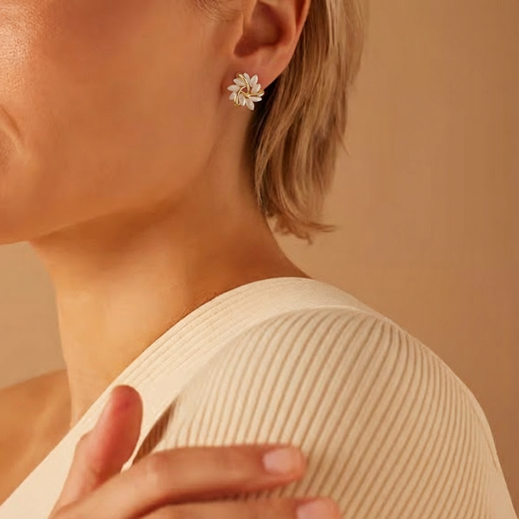 Round Opal Flower Earrings