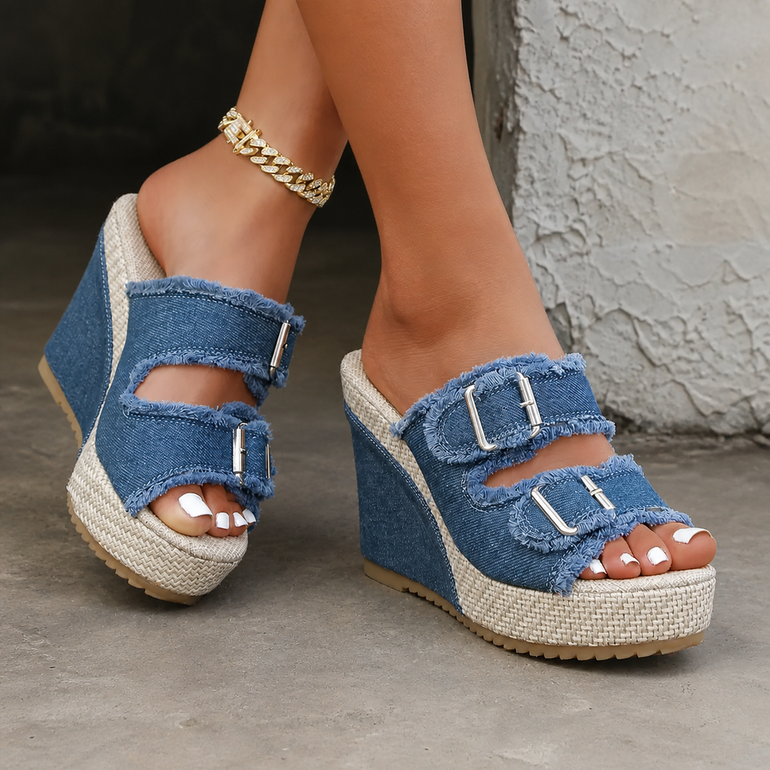 Aveline | Fray Edge Wedge Sandals