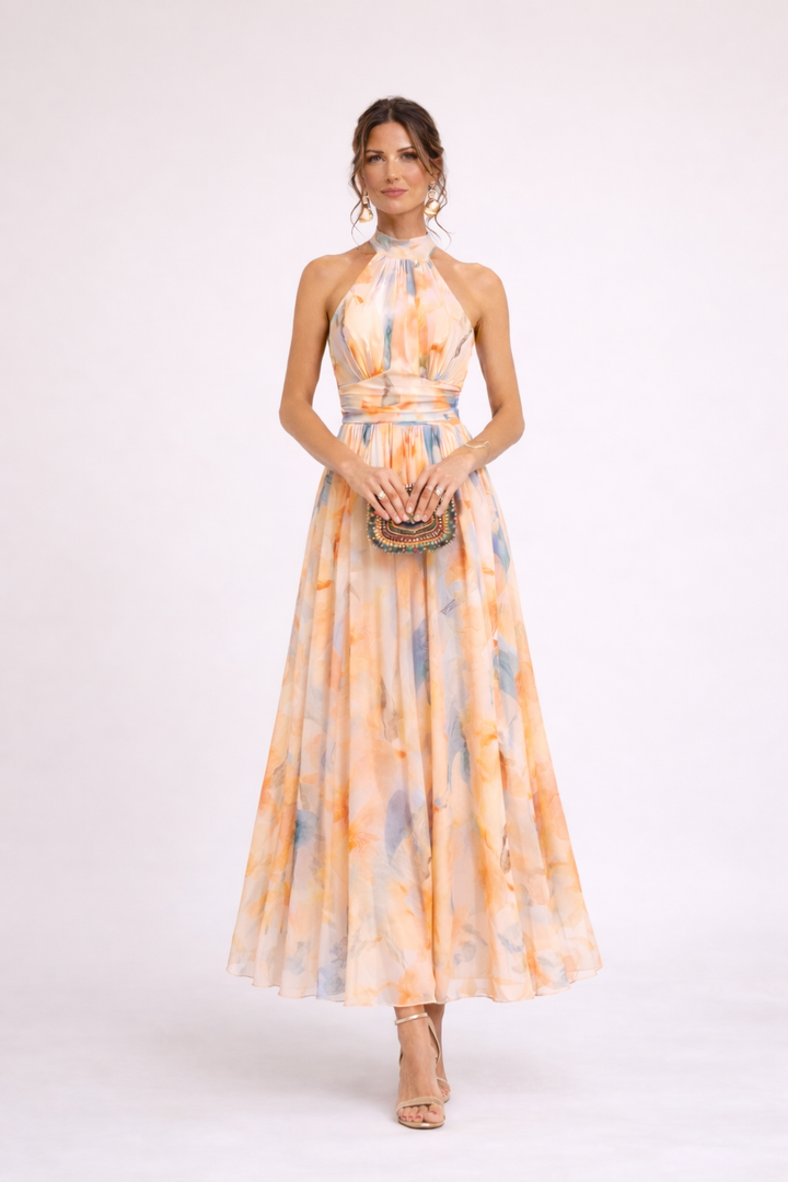 Loriane - Watercolor Halter Dress