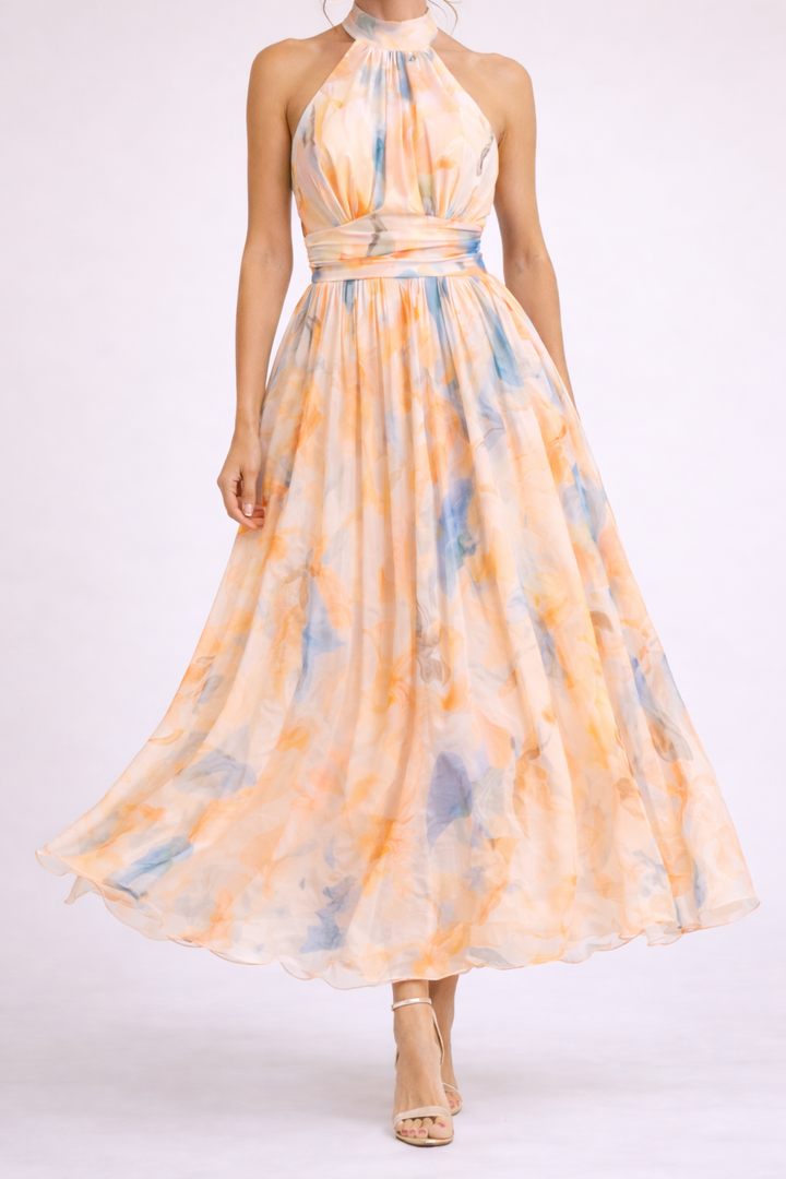 Loriane - Watercolor Halter Dress