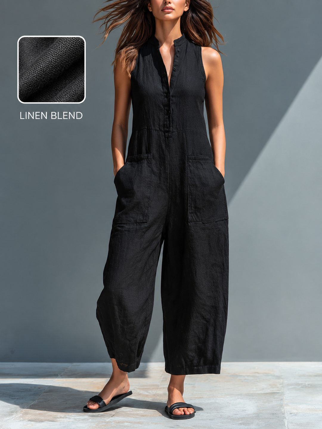 Mena - Sleeveless Linen Dungarees