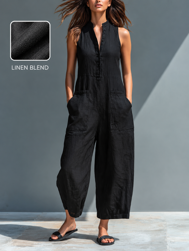 Mena - Sleeveless Linen Dungarees