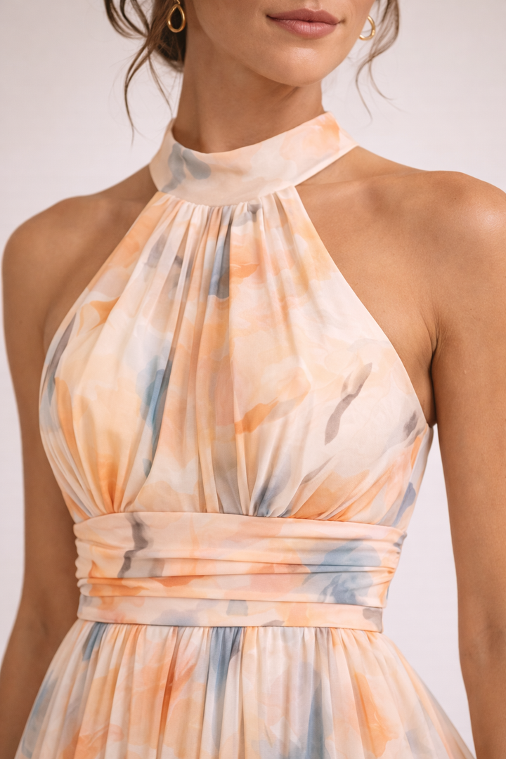 Loriane - Watercolor Halter Dress