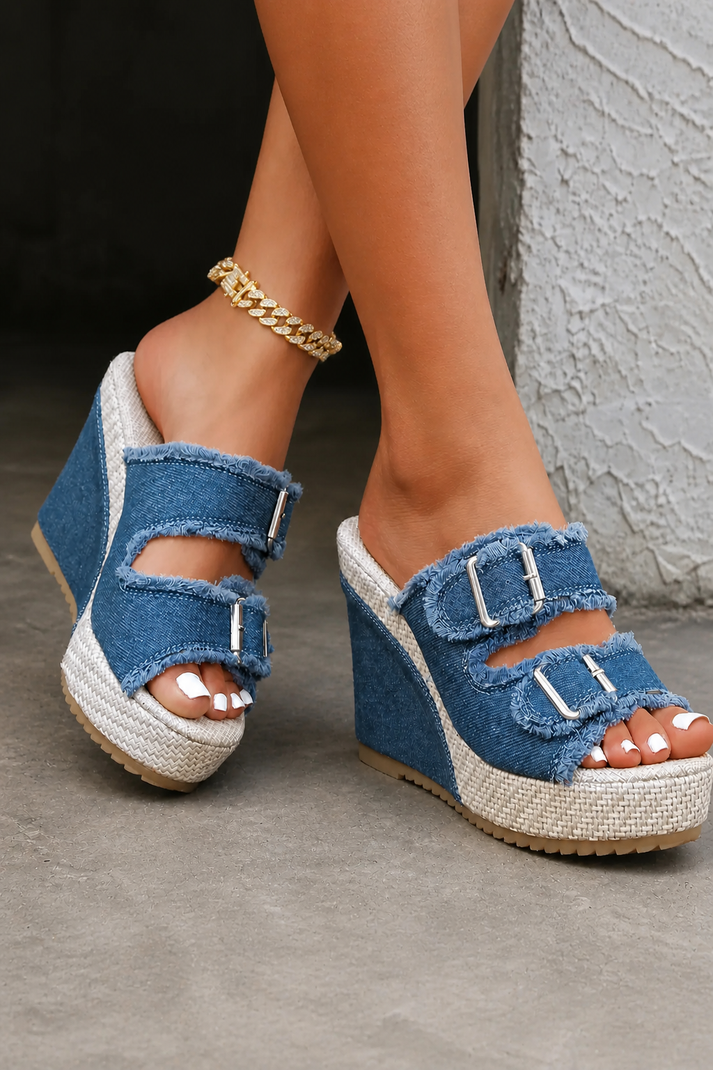 Aveline | Fray Edge Wedge Sandals