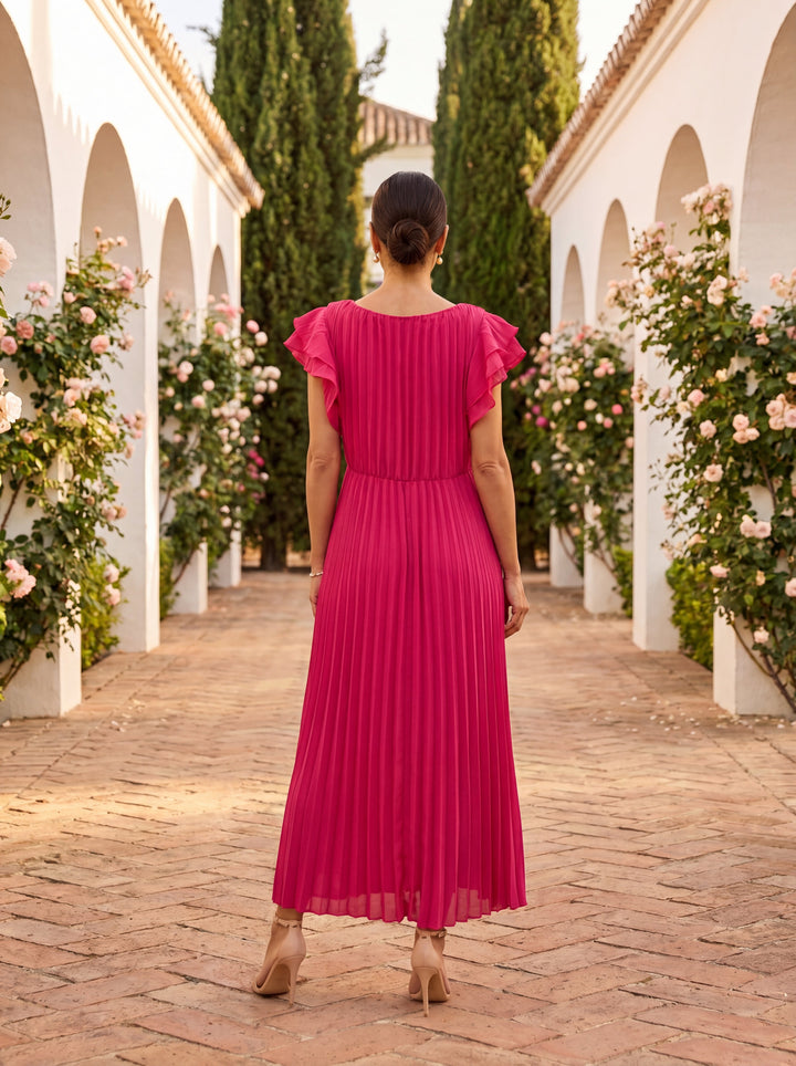 Cleo - Pleated Knotted-Waist Maxi Dress