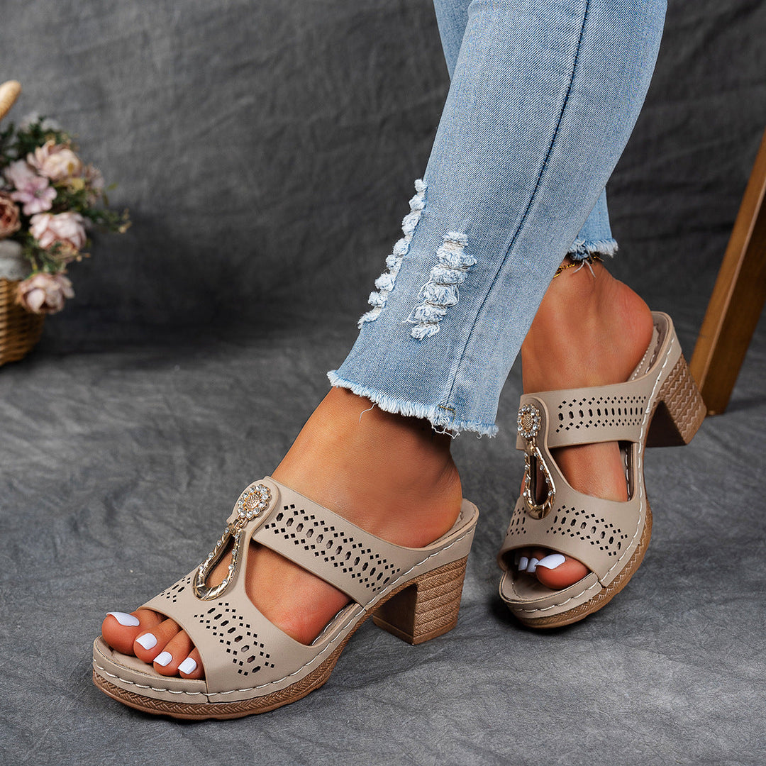 Clarisse Orthopedic Sandals with Rhinestone Heel