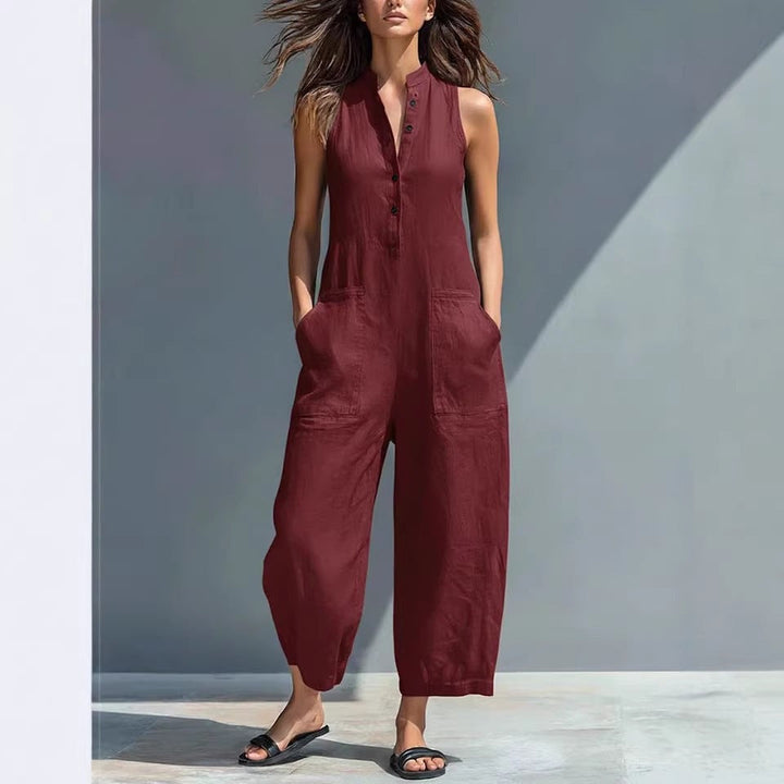 Mena - Sleeveless Linen Dungarees