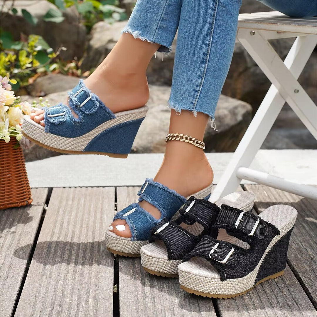 Aveline | Fray Edge Wedge Sandals