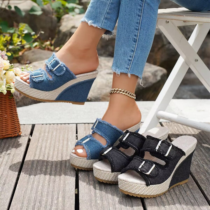 Aveline | Fray Edge Wedge Sandals