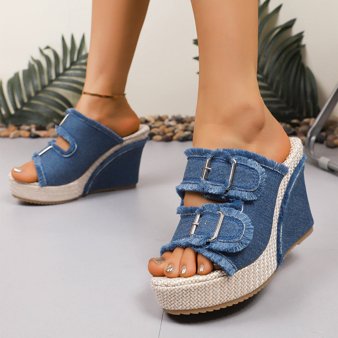 Aveline | Fray Edge Wedge Sandals