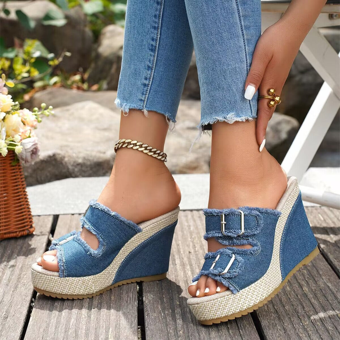 Aveline | Fray Edge Wedge Sandals