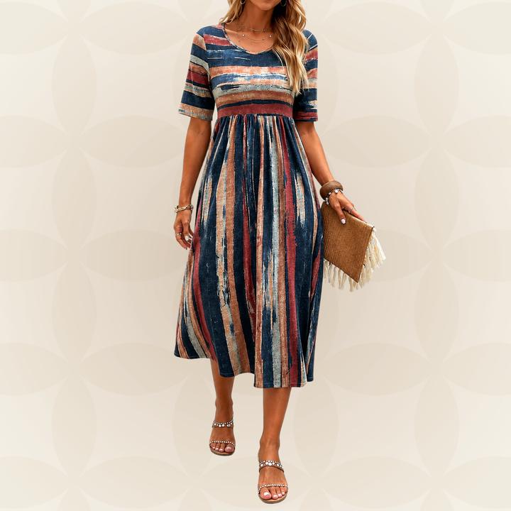 Marena - Striped Tummy-Flattering Midi Dress