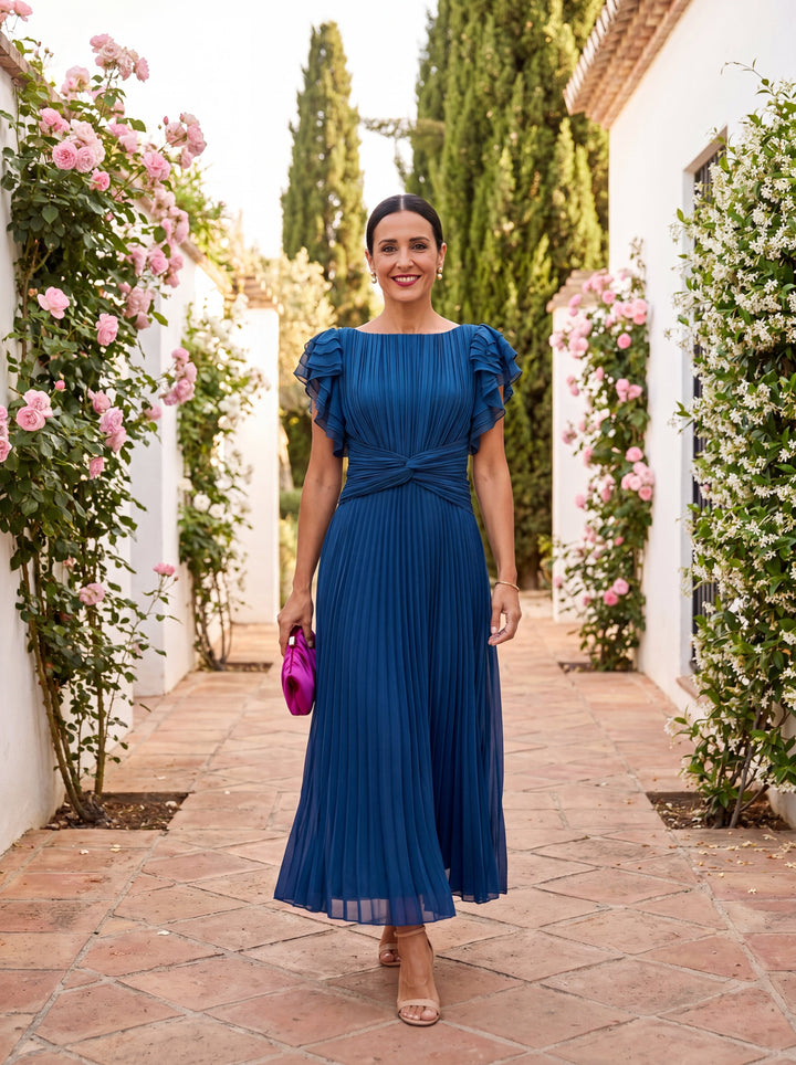 Cleo - Pleated Knotted-Waist Maxi Dress